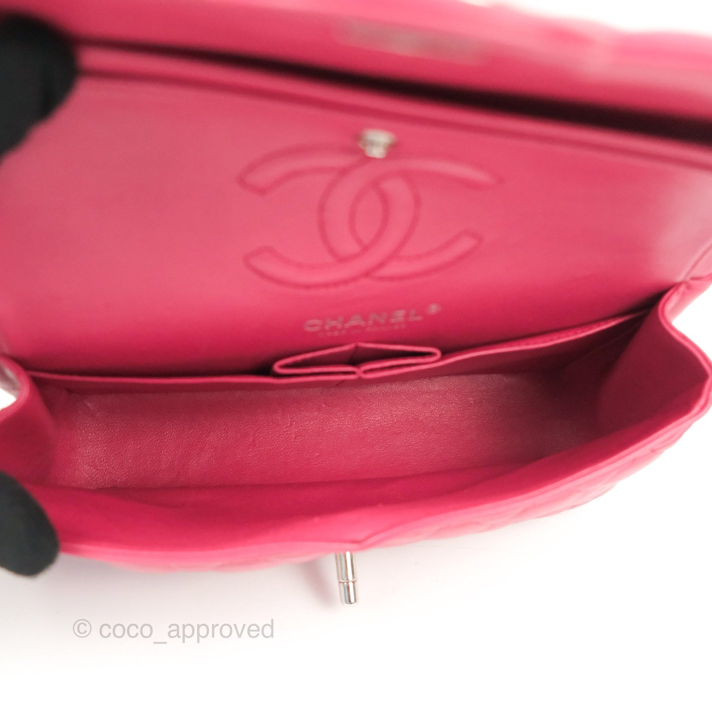 Chanel Small Classic Flap Quilted Dark Rosy Pink Lambskin Silver Hardware