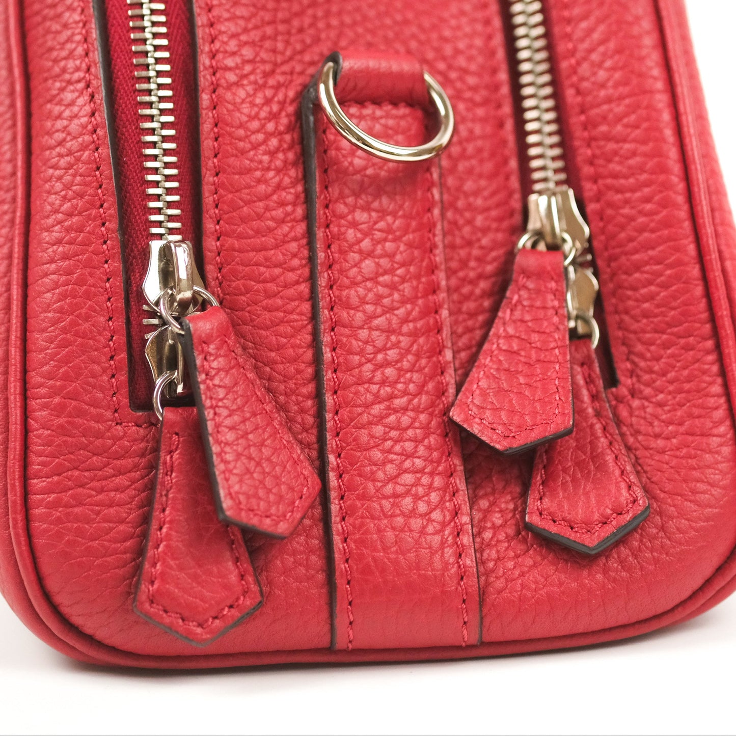 Moynat Swing Bag Red Grained Leather Silver Hardware