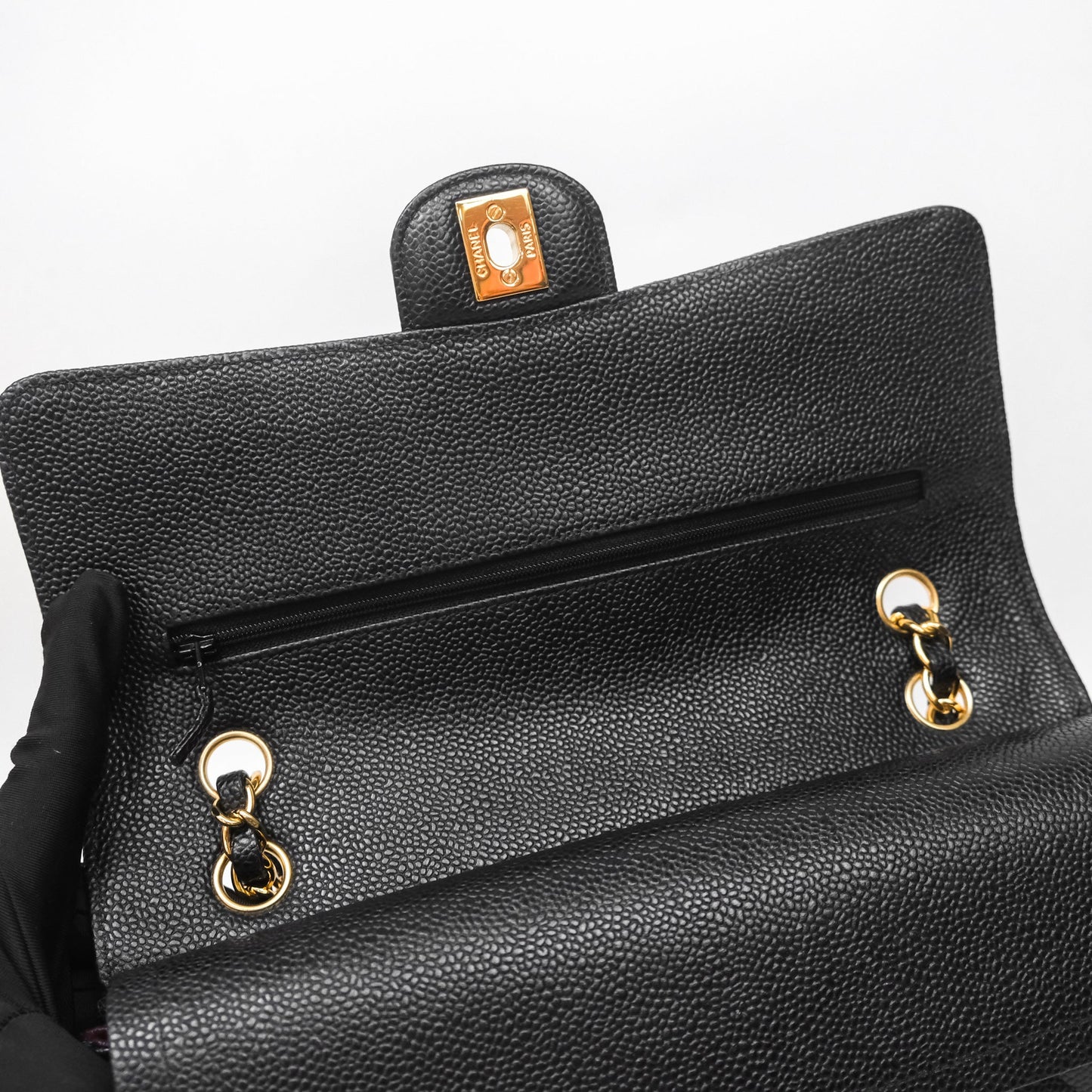 Chanel Classic M/L Medium Flap Quilted Black Caviar Gold Hardware