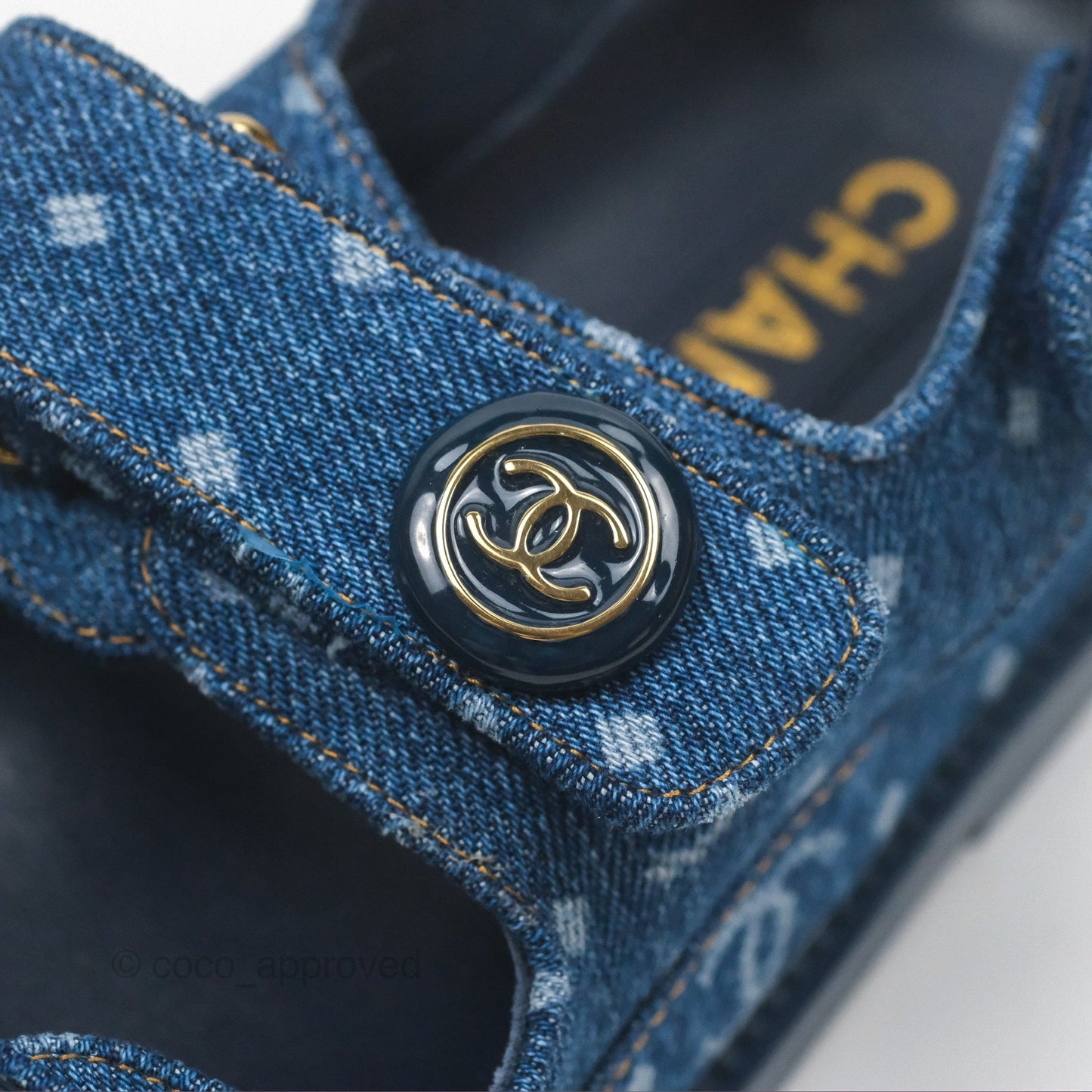 Chanel CC Dots Dad Sandals Denim Blue 23P Size 36.5