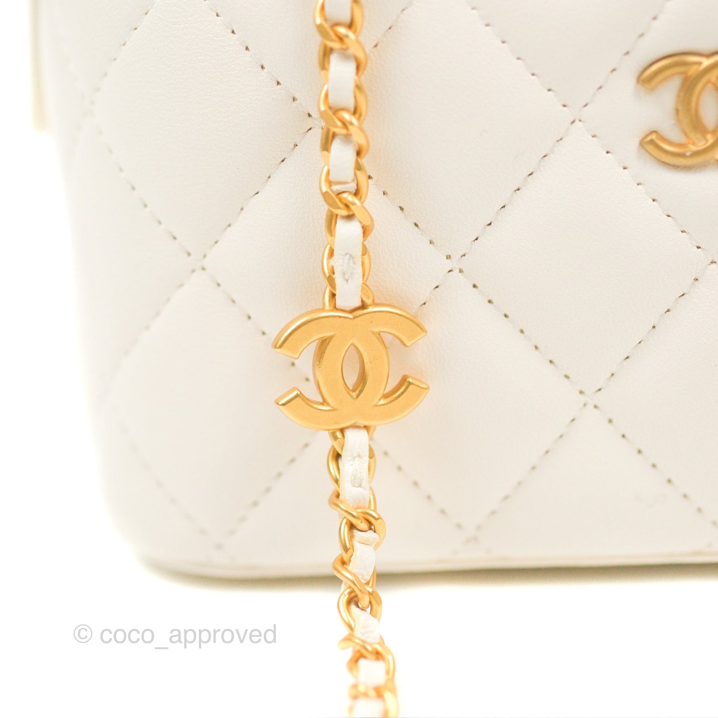 Chanel Vanity with COCO Heart Chain White Lambskin Aged Gold Hardware