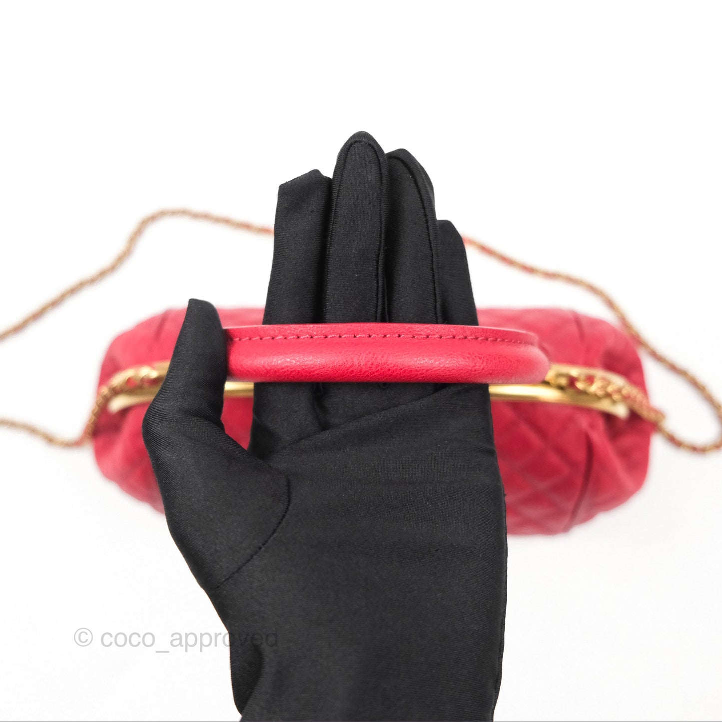 Chanel Quilted Kisslock Handbag With Chain Red Calfskin Gold Hardware