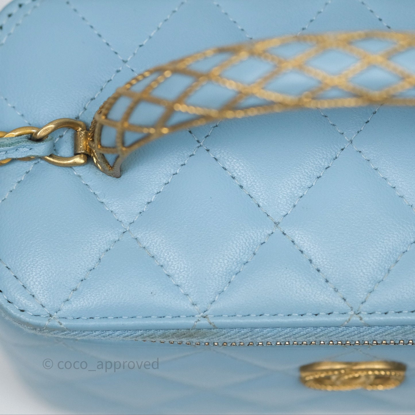 Chanel Vanity Rectangular Top Handle Blue Lambskin Gold Hardware