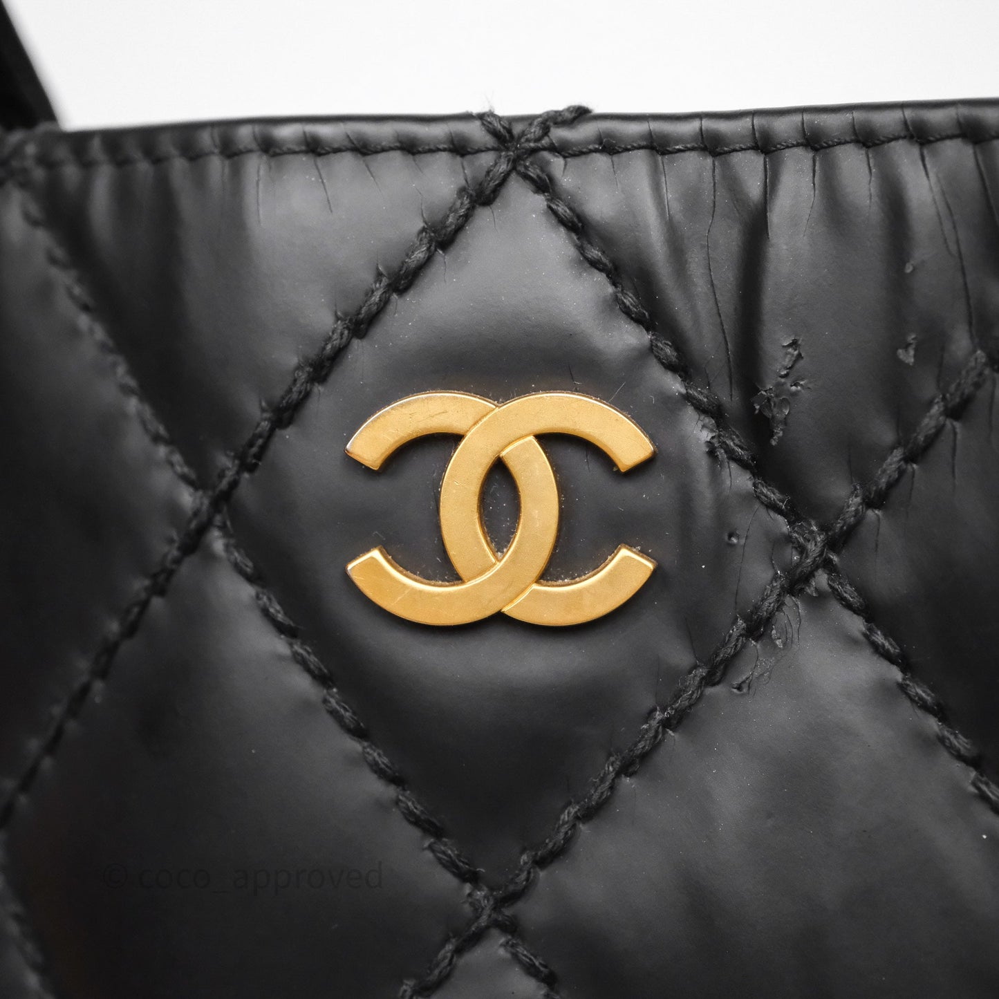 Chanel Vintage Quilted CC Tote Bag Matte Black Calfskin Gold Hardware