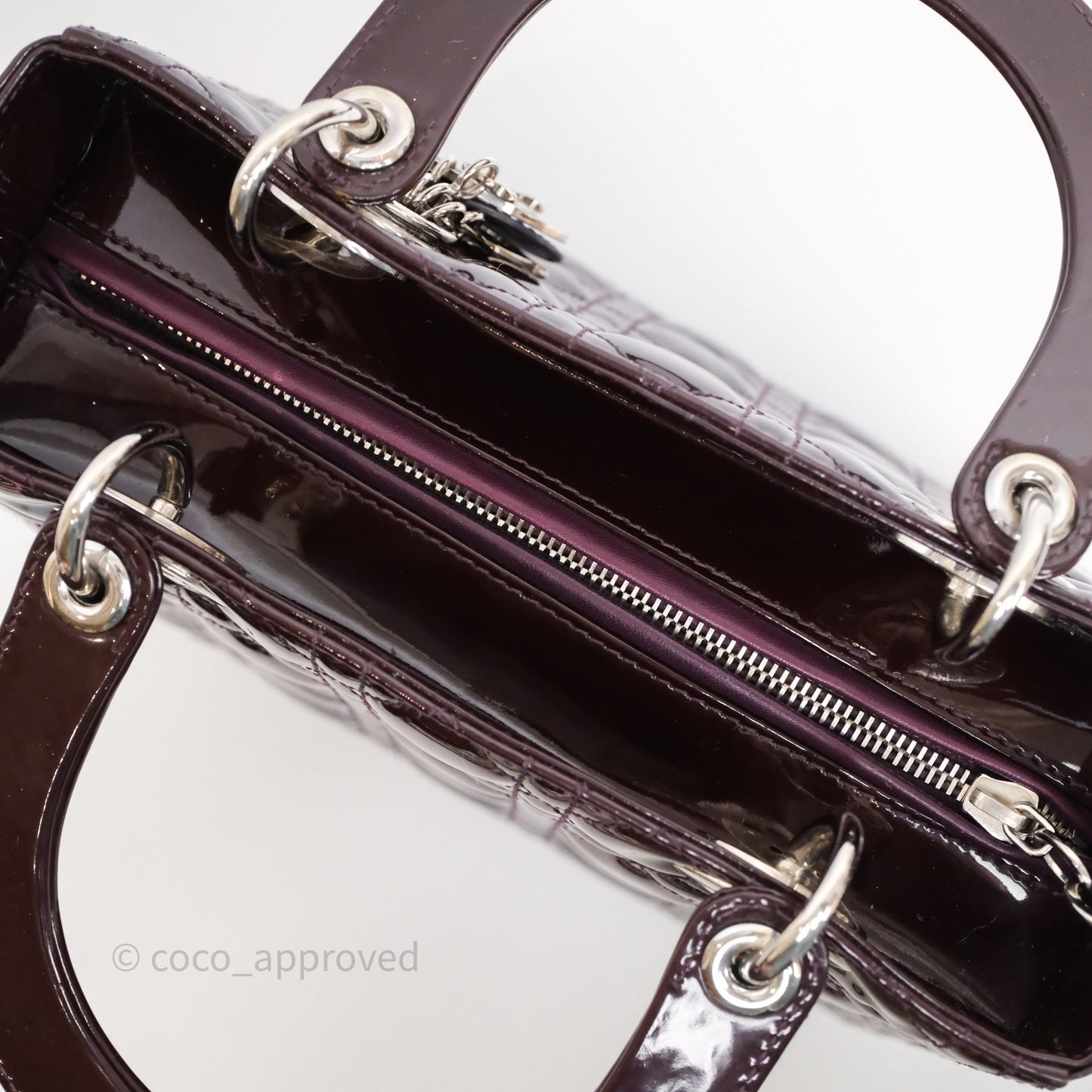 Christian Dior Medium Lady Dior Burgundy Patent Silver Hardware