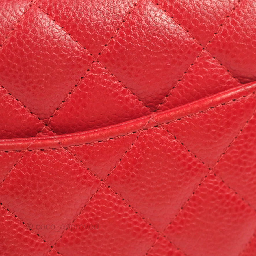 Chanel Quilted Mini Rectangular Flap Red Caviar Silver Hardware