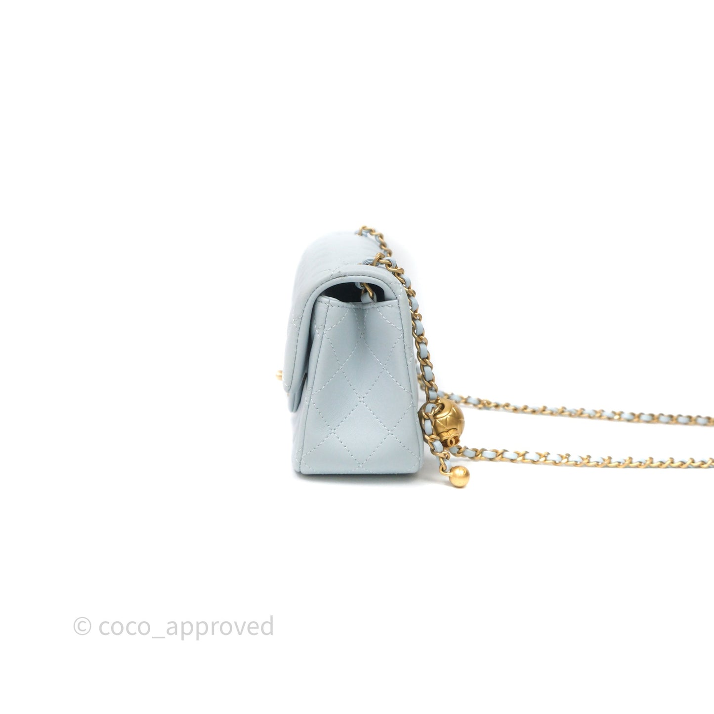 Chanel Pearl Crush Mini Rectangular Light Blue Lambskin Aged Gold Hardware