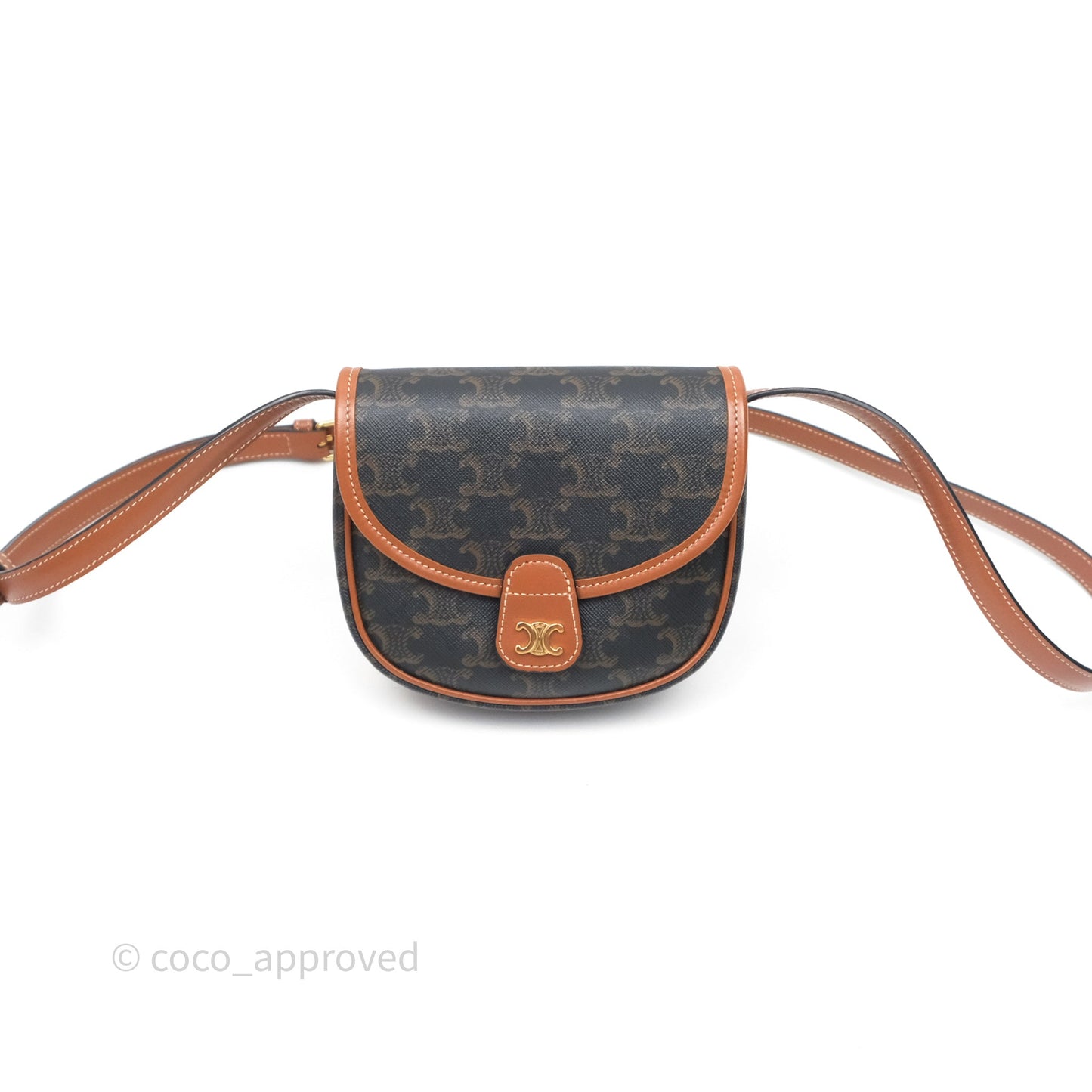 Celine Mini Besace Triomphe Canvas Calfskin Tan