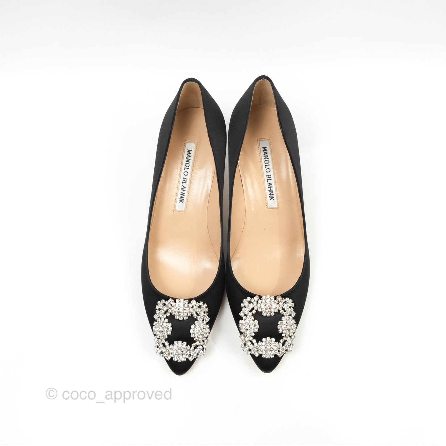 Manolo Blahnik Black Satin Hangisi Jewel Buckle Pumps Size 36.5