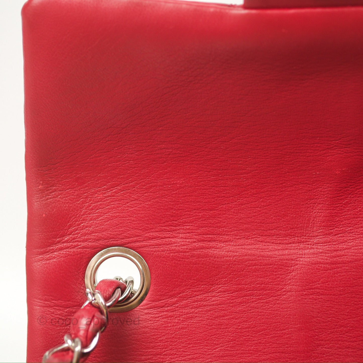 Chanel Quilted Mini Rectangular Flap Red Lambskin Silver Hardware