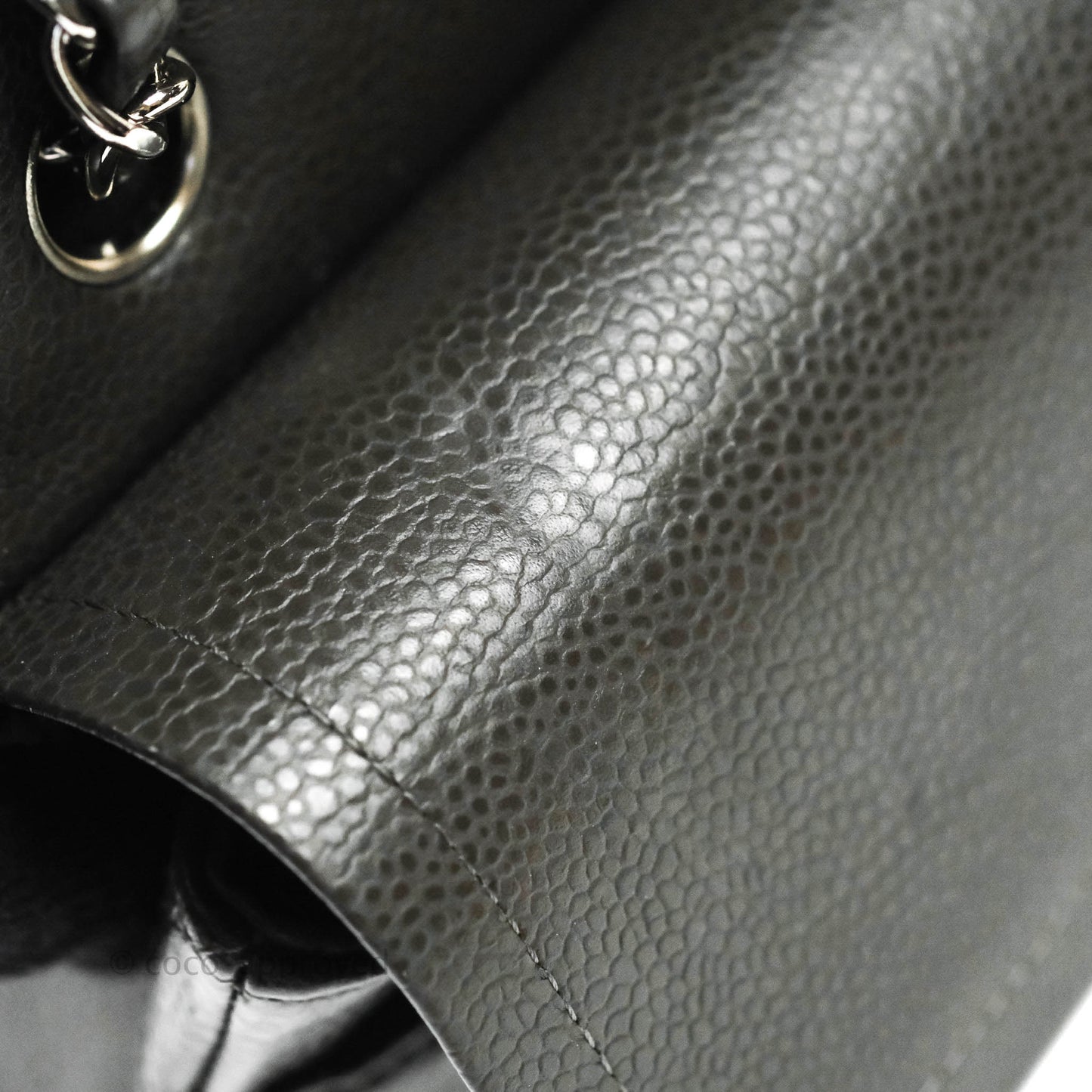 Chanel Quilted M/L Medium Double Flap Dark Grey Caviar Silver Hardware
