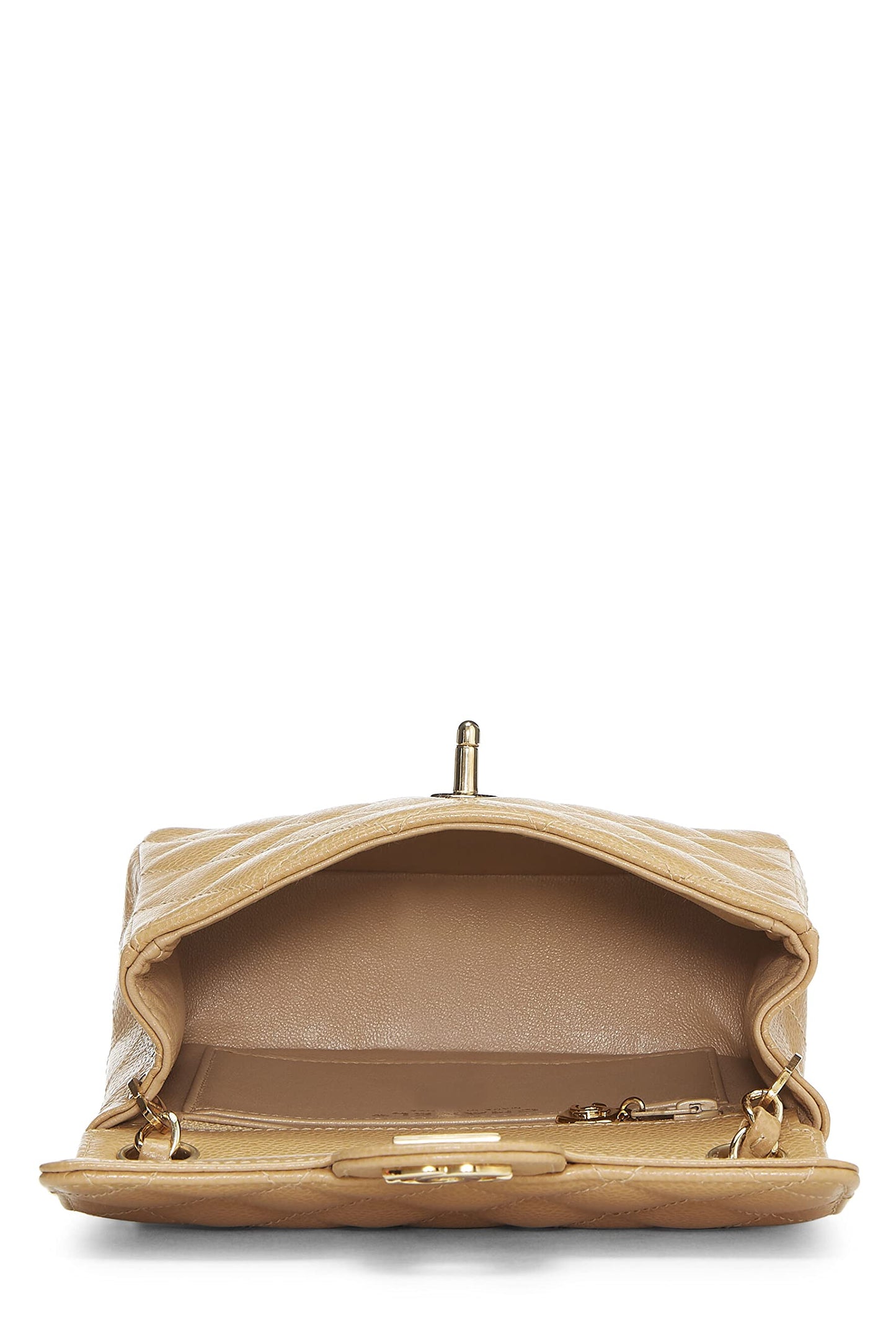 Chanel,  Beige Quilted Caviar Half Flap Mini, Beige