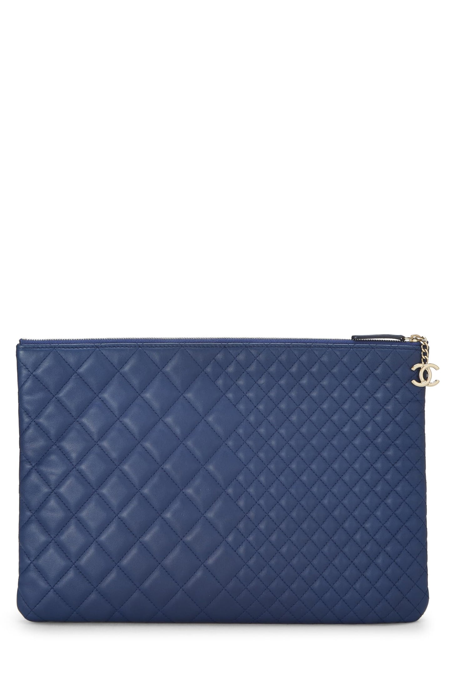 Chanel,  Blue Quilted Lambskin Pouch Large, Blue