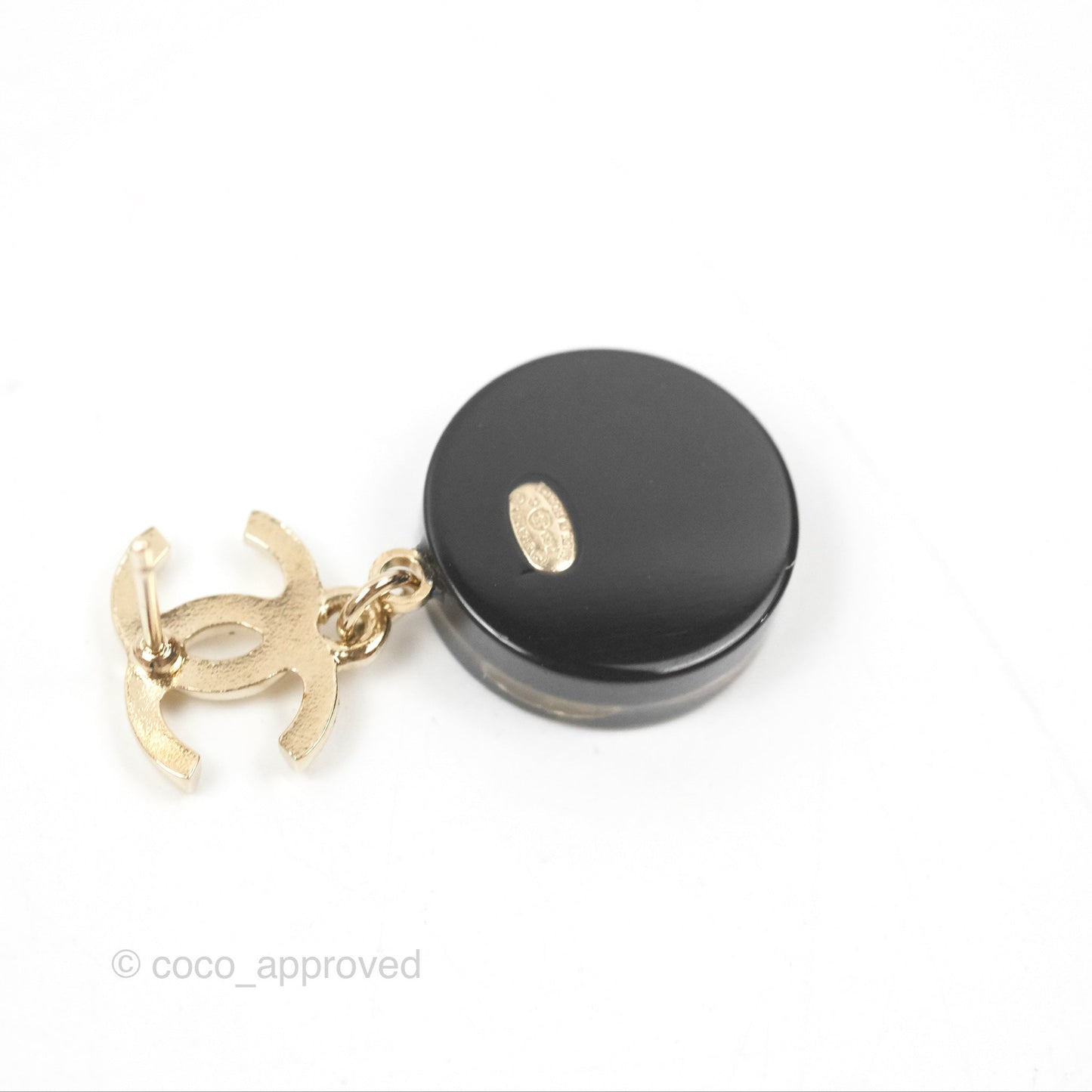 Chanel CC Resin Crystal Drop Earrings Black Gold Tone 20C