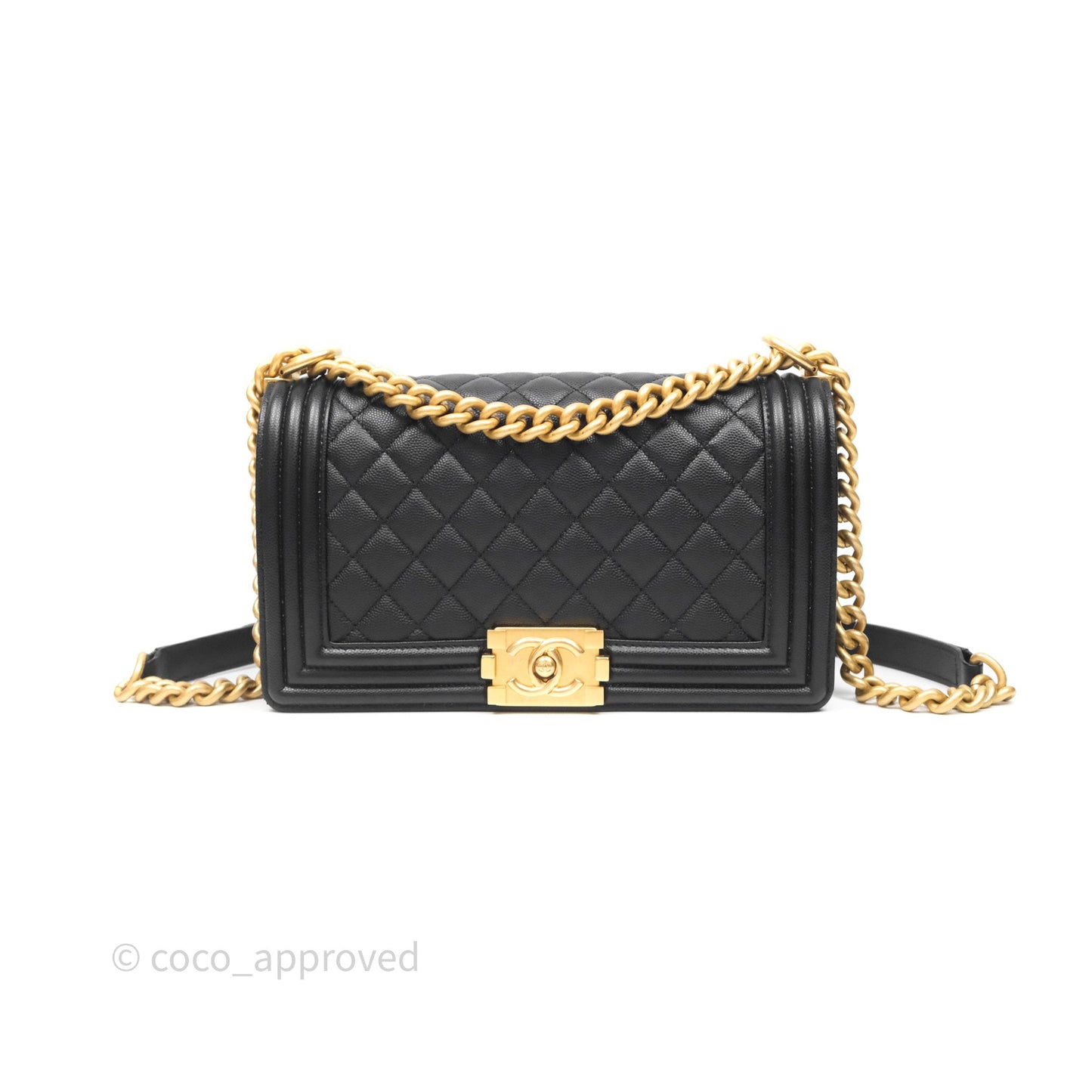 Chanel Medium Boy Quilted Black Caviar Aged Gold Hardware