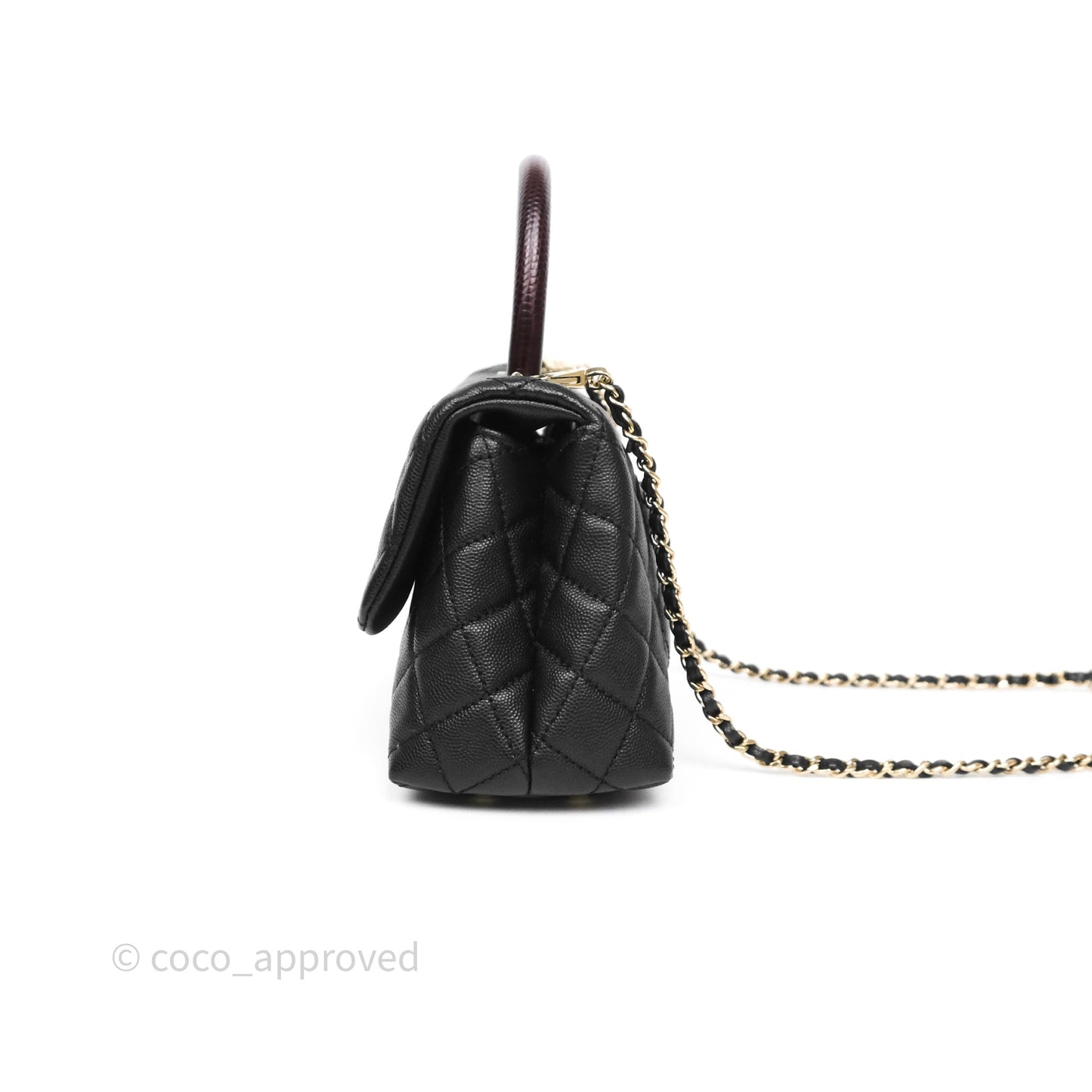 Chanel Small Coco Handle Quilted Black Caviar Gold Hardware Lizard Handle