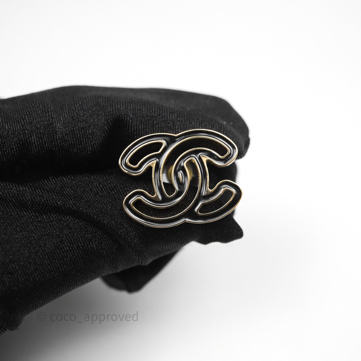 Chanel CC Black Resin Earrings Gold Tone 24A