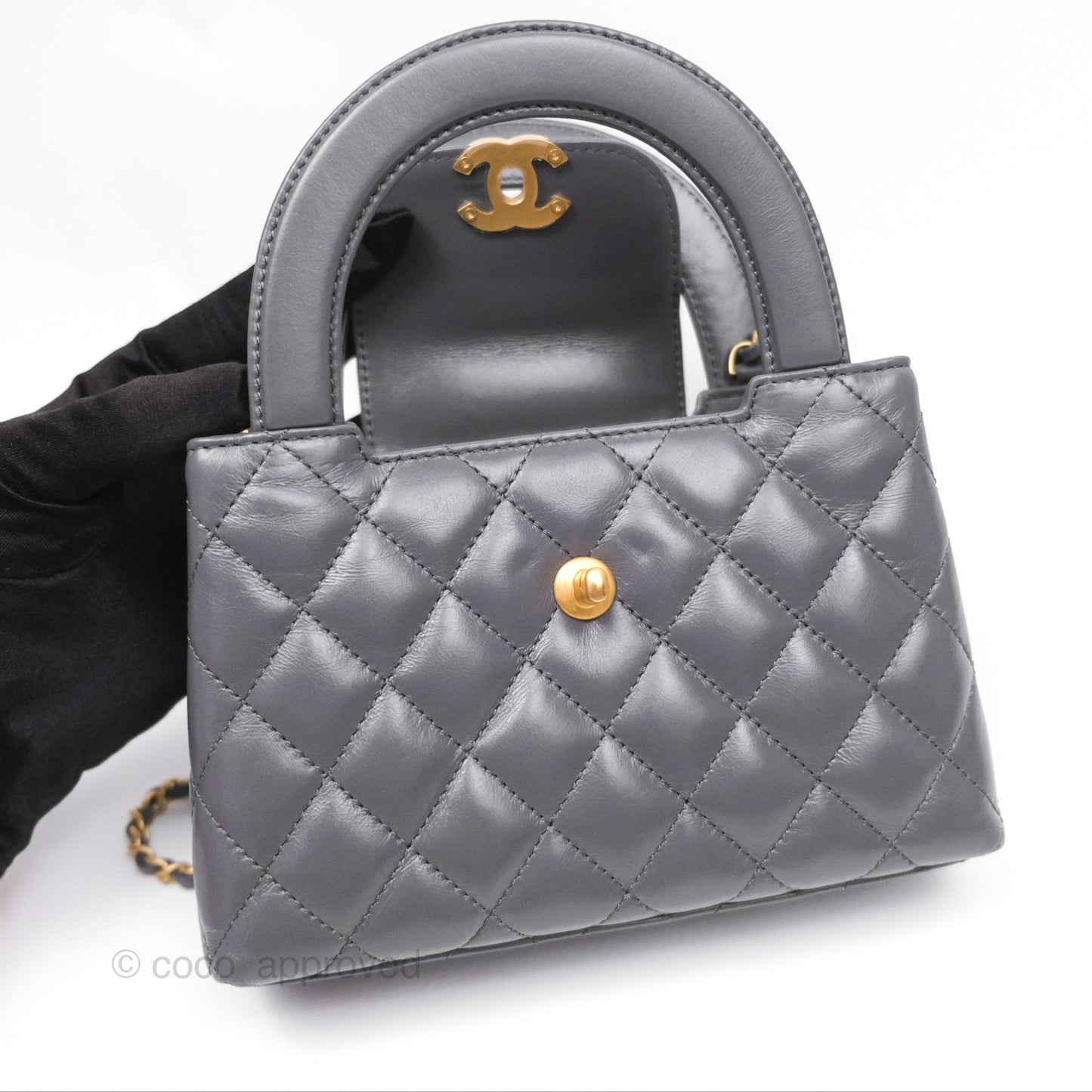 Chanel Kelly Bag Quilted Grey Shiny Calfskin Aged Gold Hardware