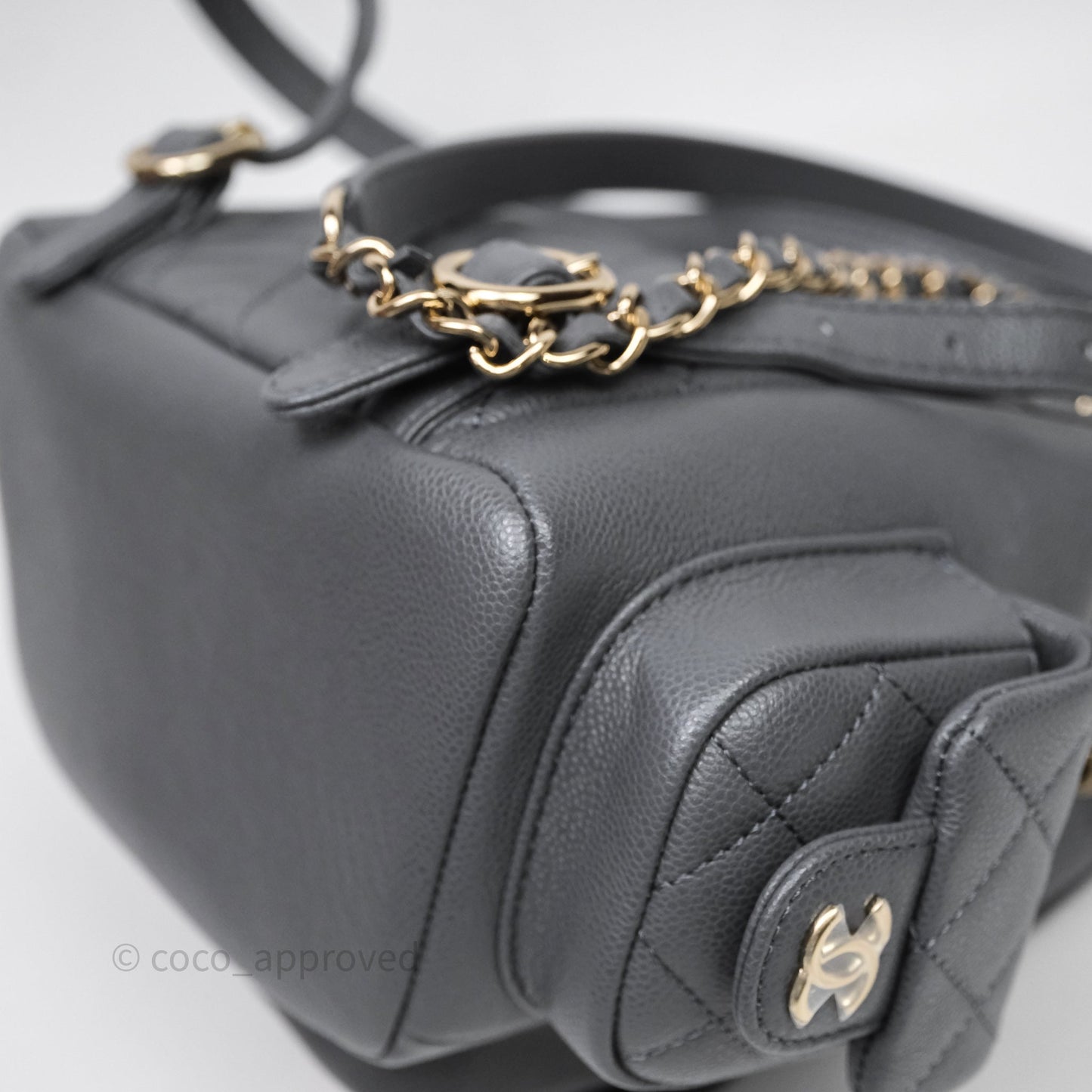 Chanel Small Duma Backpack Dark Grey Caviar Gold Hardware 23K