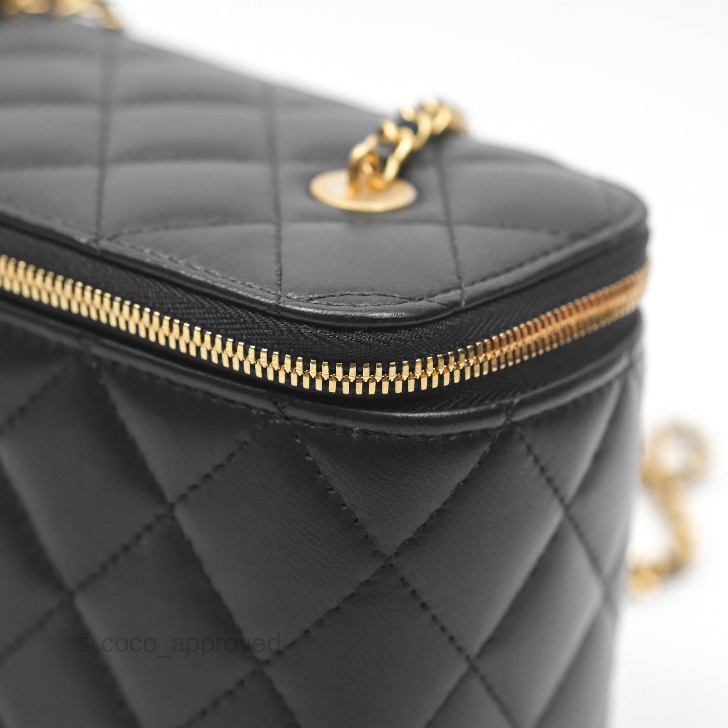 Chanel Vanity with COCO Heart Chain Black Lambskin Aged Gold Hardware