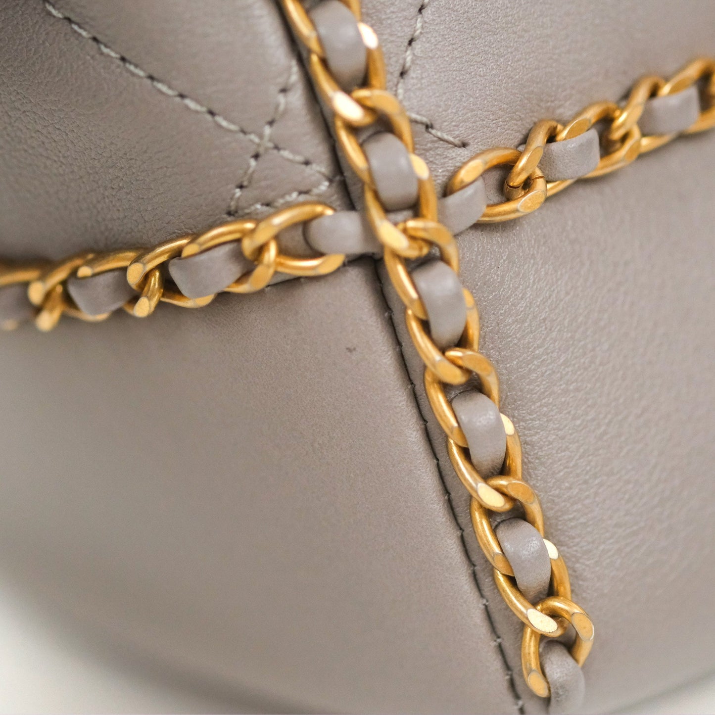 Chanel Small Chain Around Shopping Tote Grey Calfskin Aged Gold Hardware