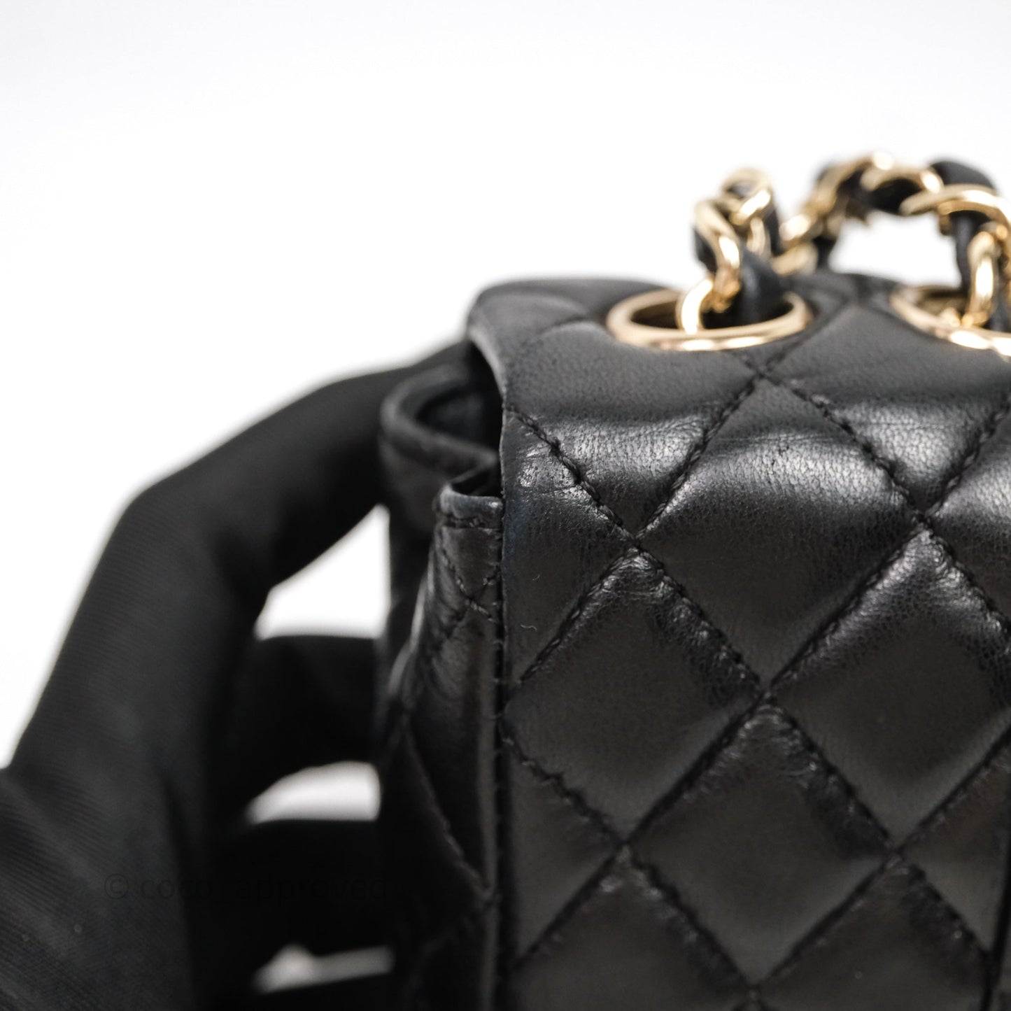 Chanel Quilted East West With Charm Flap Bag Lambskin Black Gold Hardware