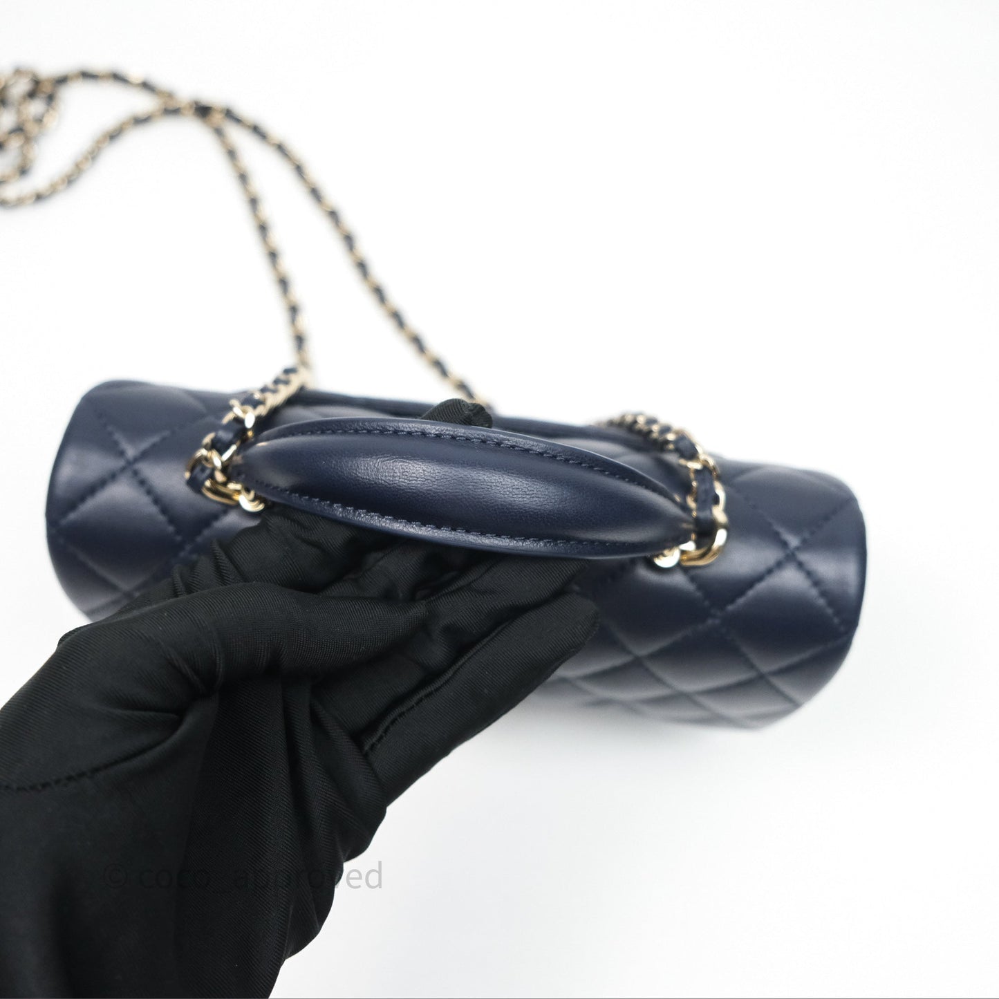 Chanel Top Handle Mini Rectangular Flap Bag Navy Lambskin Gold Hardware