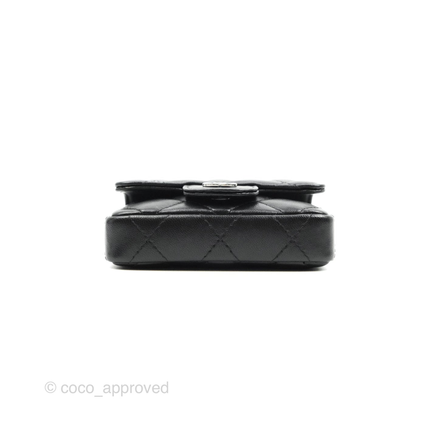 Chanel Mini Card Holder Chain Belt Bag Black Lambskin Silver Hardware 21B