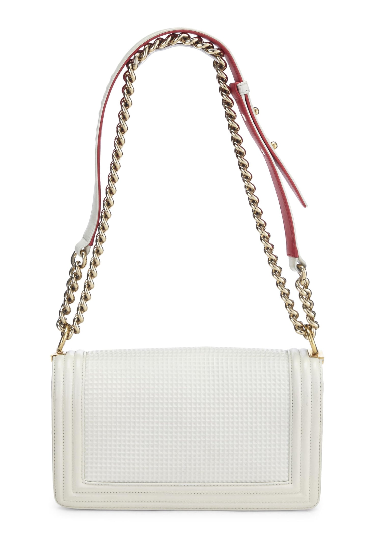 Chanel,  White Cube Embossed Calfskin Boy Bag Medium, White