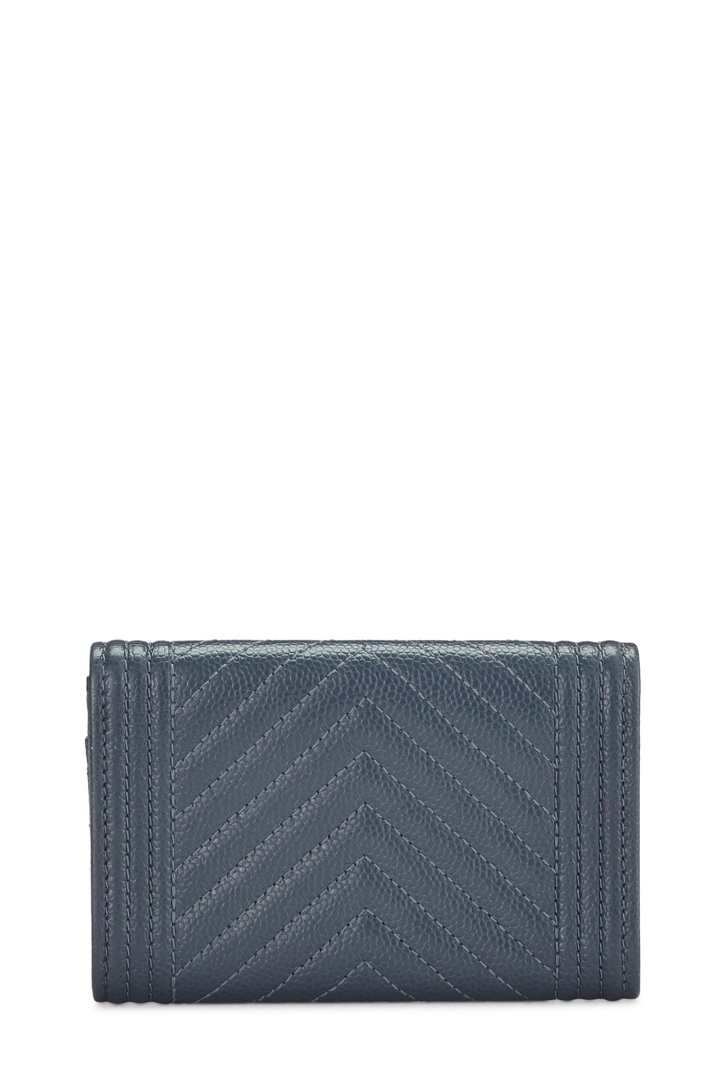 Chanel,  Blue Caviar Chevron Boy Coin Purse, Blue