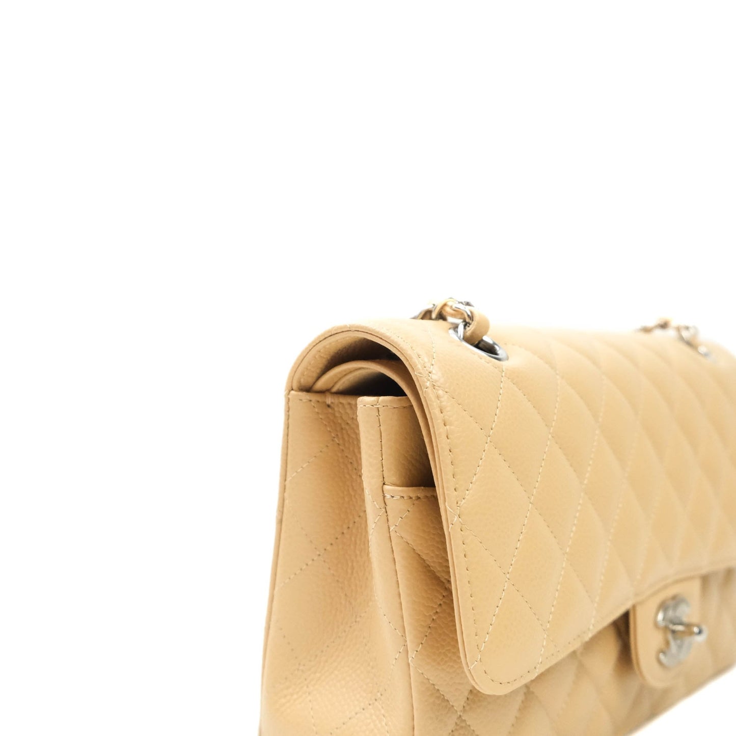 Chanel Classic M/L Medium Double Flap Beige Caviar Silver Hardware