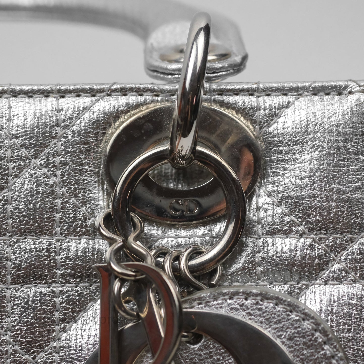 Christian Dior Small Lady Dior My ABCDior Silver Metallic Grained Calfskin Cannage