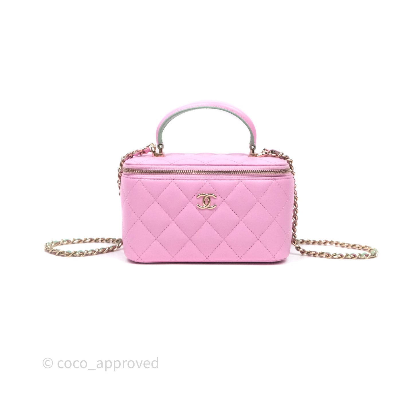 Chanel Vanity Rectangular Top Handle Pink Mint Green Lambskin Gold Hardware