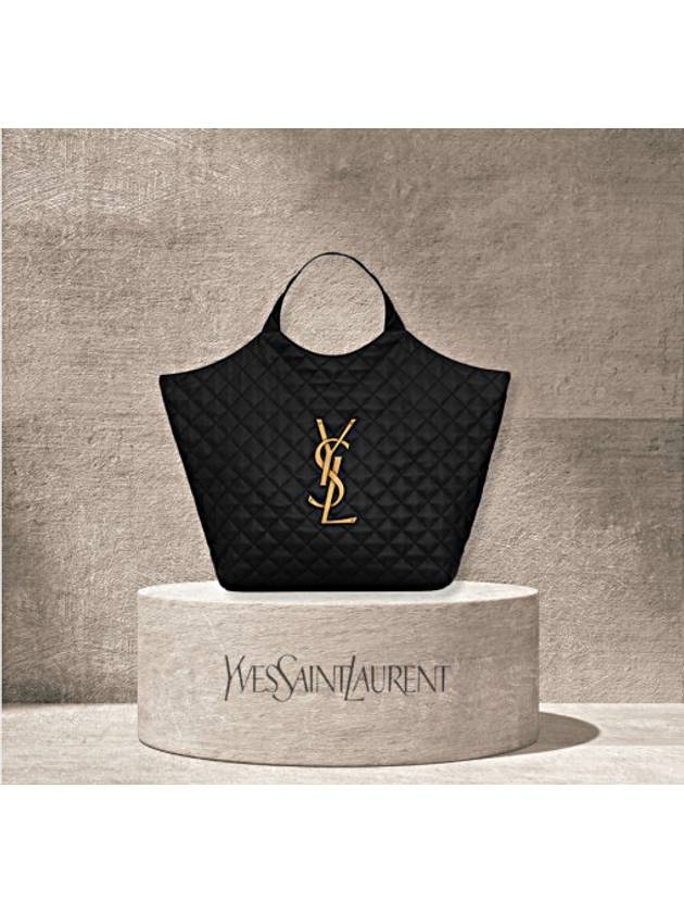 Luxury Saint Laurent Icare Gold Logo Maxi Shoulder Bag Black