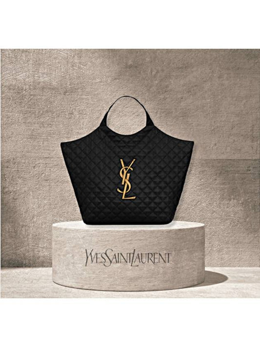 Luxury Saint Laurent Icare Gold Logo Maxi Shoulder Bag Black