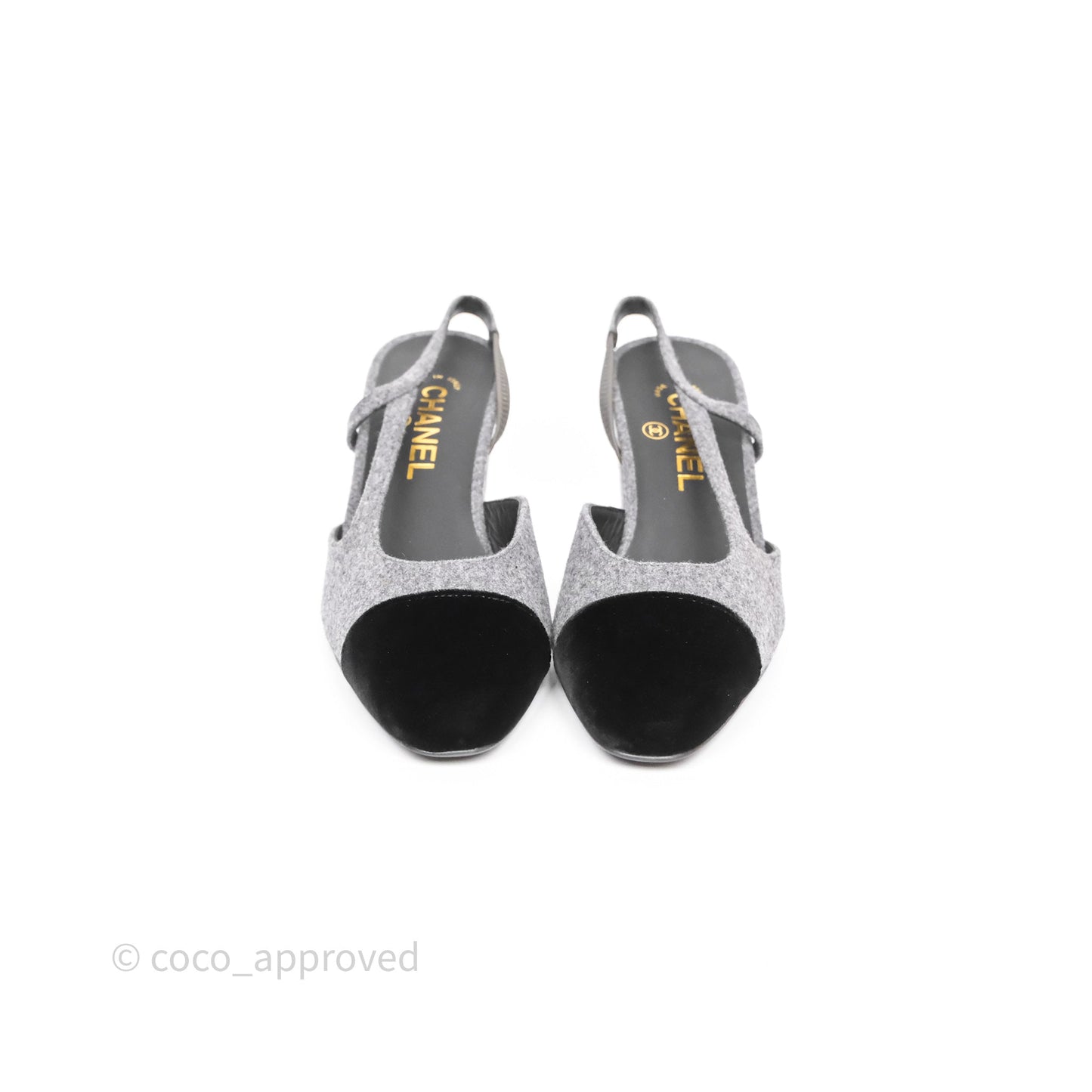 Chanel Slingbacks Heels Grey Felted/ Black Velvet Size 38