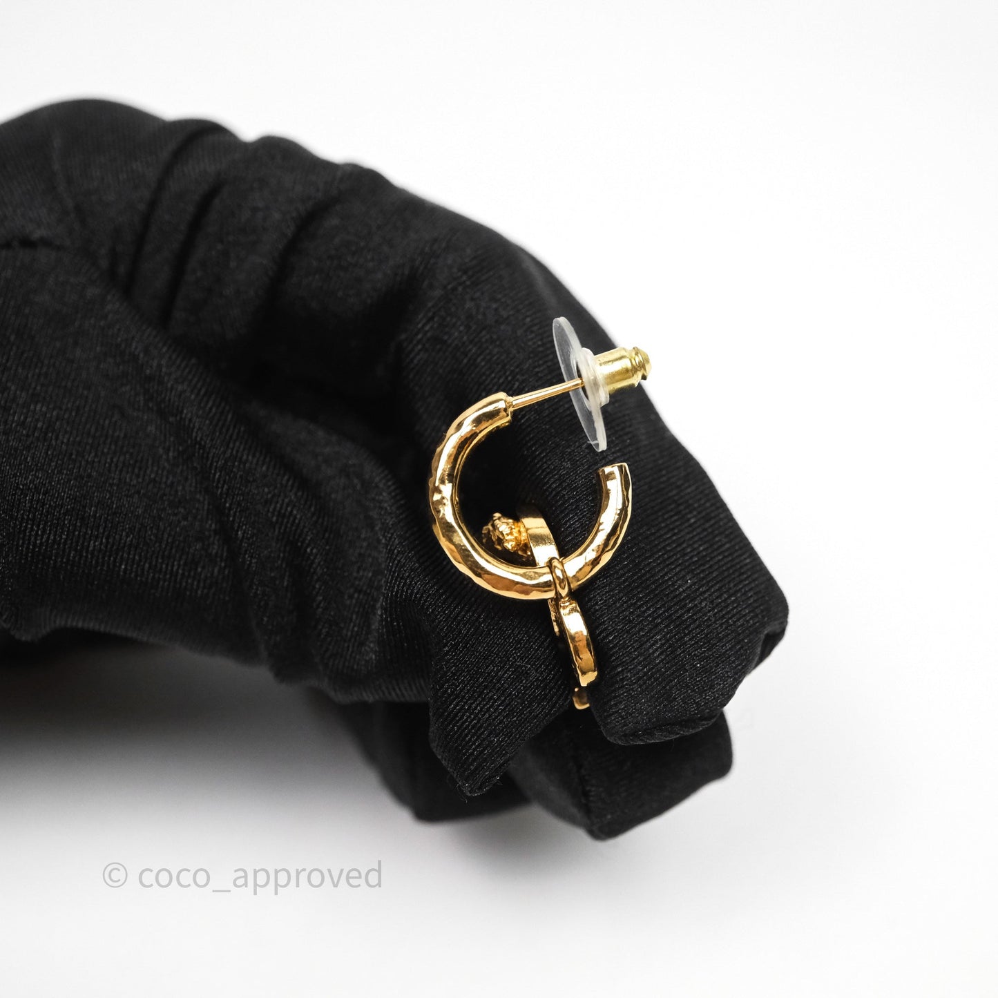 Chanel Lion CC Hoop Earrings Gold Tone 22A