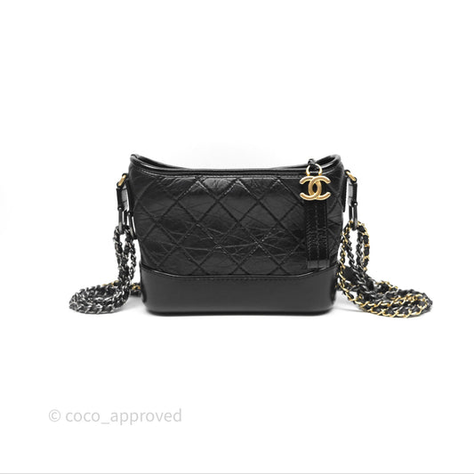 Chanel Small Gabrielle Hobo Quilted Black Aged Calfskin