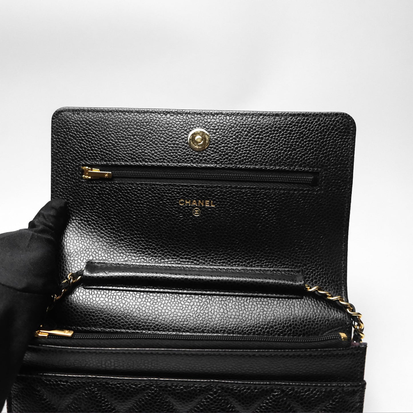 Chanel Quilted WOC Black Caviar Gold Hardware