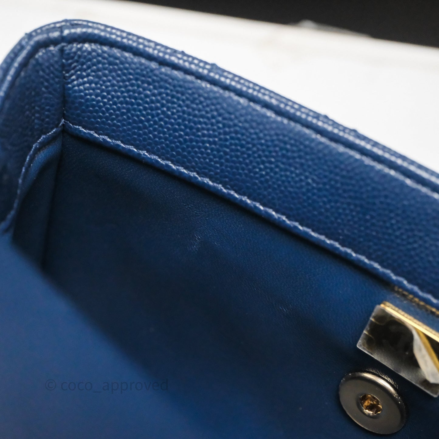 Chanel Small Coco Handle Navy Caviar Gold Hardware Lizard Handle