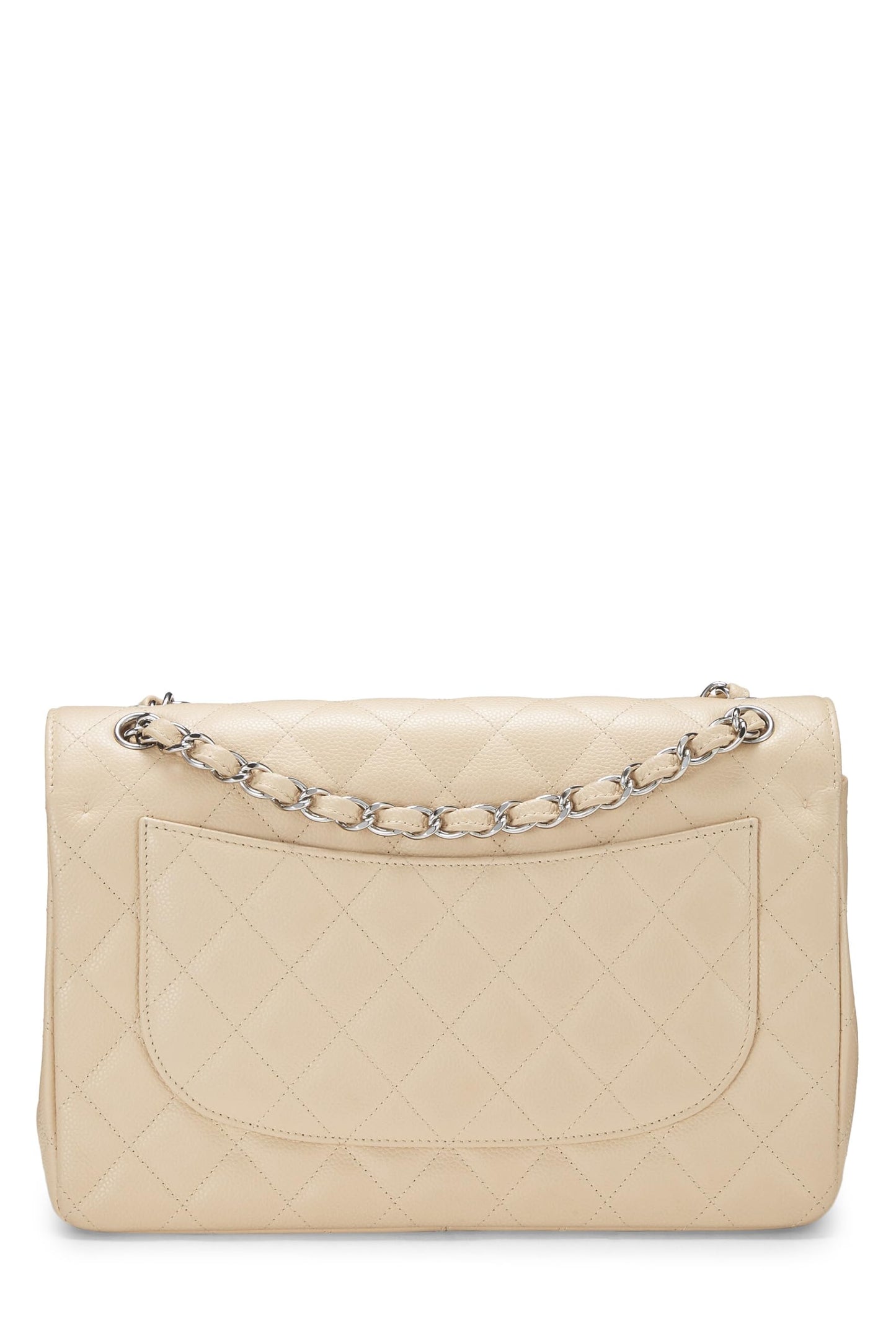 Chanel,  Beige Quilted Caviar New Classic Double Flap Jumbo, Beige