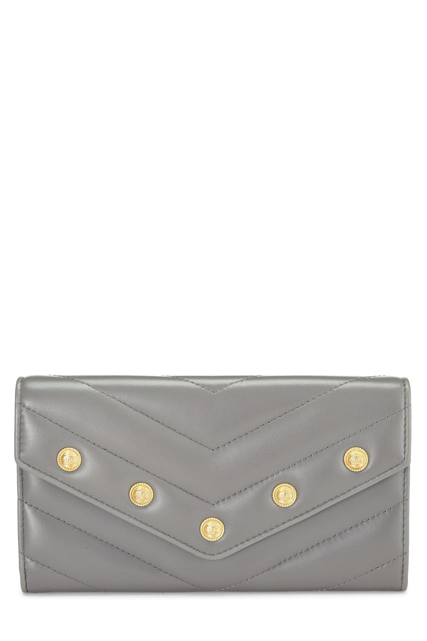Chanel,  Grey Lambskin Chevron Stud Wallet, Grey