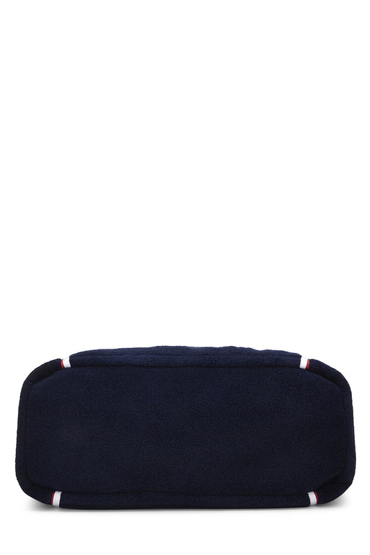 Chanel,  Navy Terry Cloth & Silver Nylon Reversible Airlines Tote Large, Silver