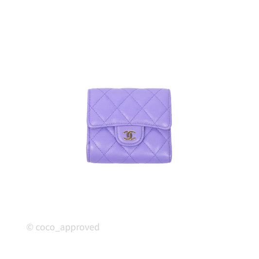 Chanel Classic Flap Wallet Purple Caviar Gold Hardware⁣ 20S