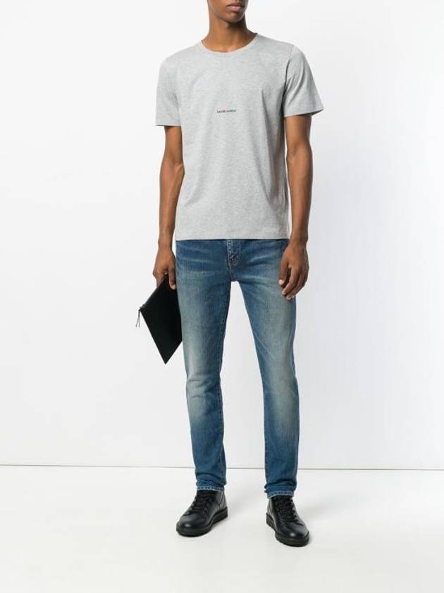 Luxury Saint Laurent Men's Small Logo Short Sleeve T-Shirt Grey
