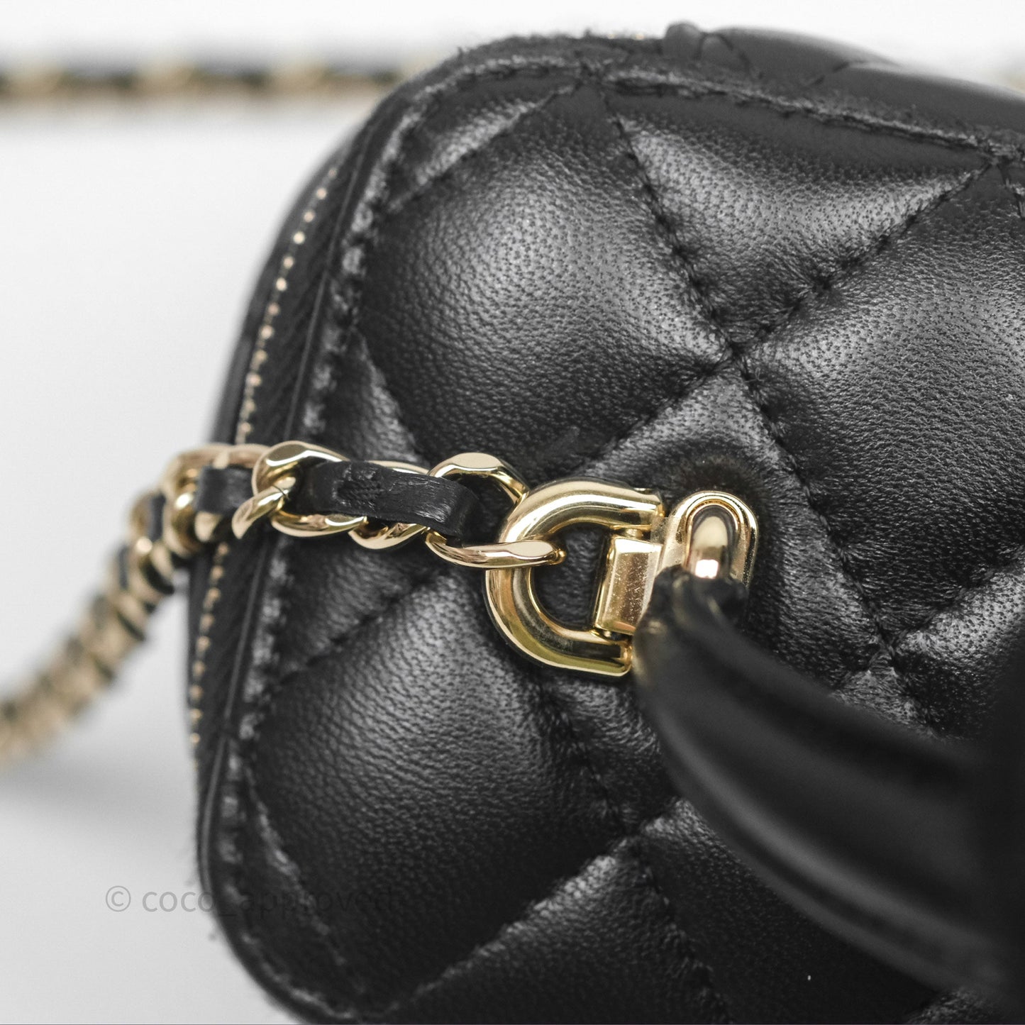 Chanel Classic Vanity Rectangular Top Handle With Chain Black Lambskin Gold Hardware