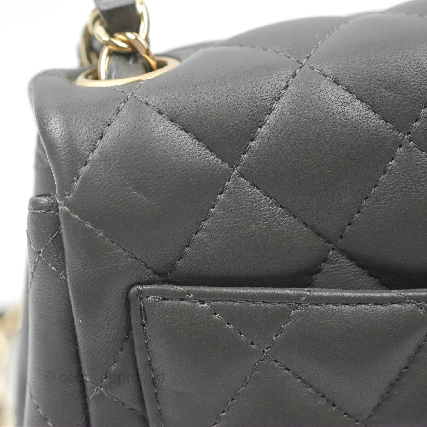 Chanel Quilted Mini Square Flap Grey Lambskin Gold Hardware