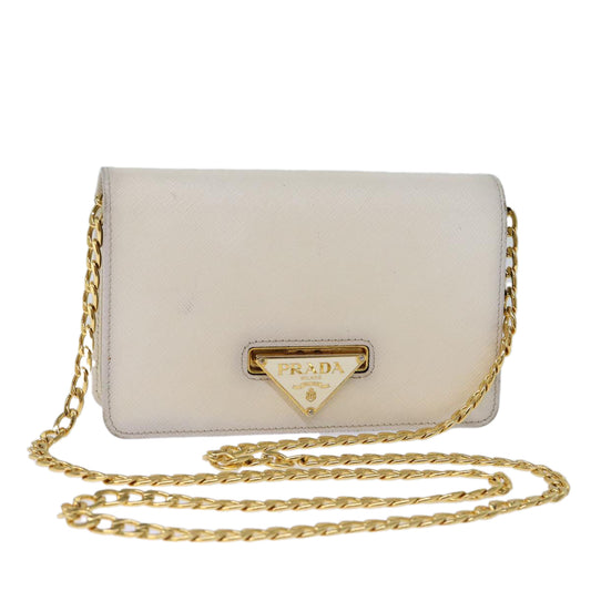 Luxury PradaChain Shoulder Bag Safiano leather White 71652A