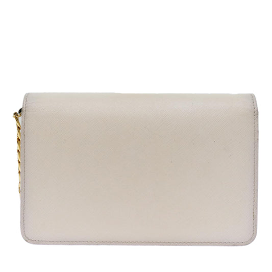 Luxury PradaChain Shoulder Bag Safiano leather White 71652A
