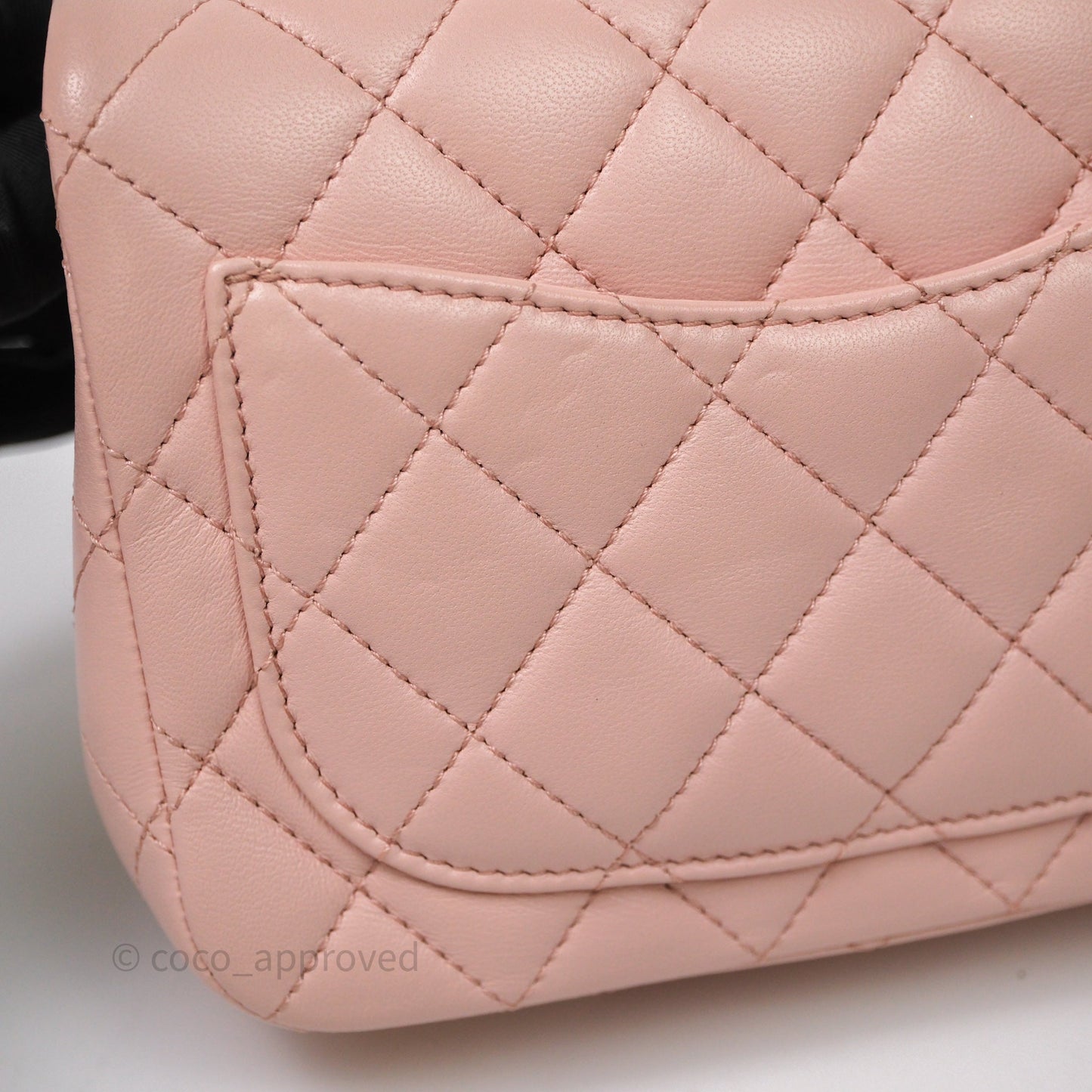 Chanel Pearl Crush Mini Square Quilted Pink Lambskin Aged Gold Hardware